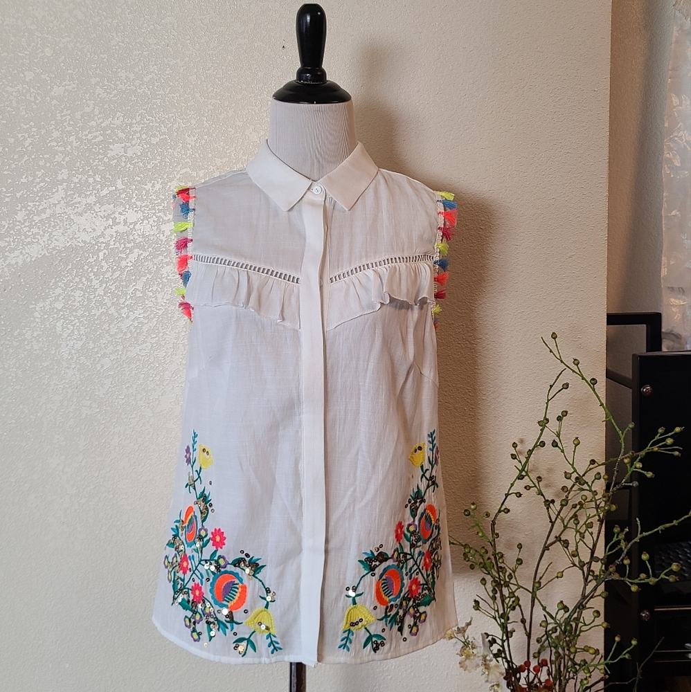 Moda Luxe Sleevess White Blouse Small